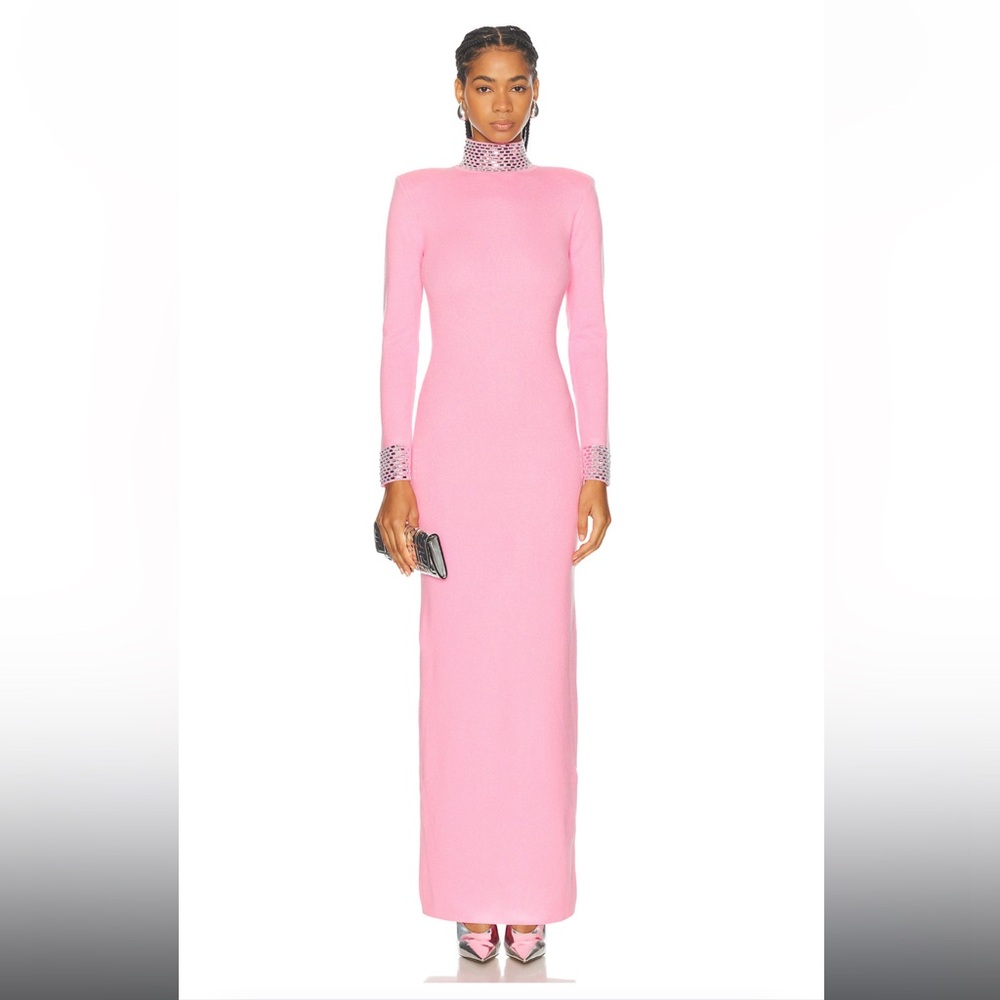 Retrofete Pink Sheath Maxi Dress with Mock Neck